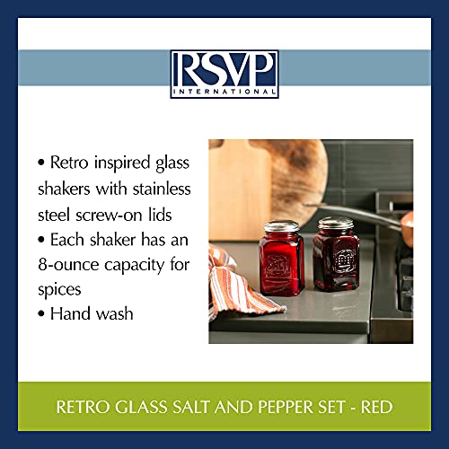 RSVP International Jumbo Retro Glass Salt & Pepper Shaker, Screw On Stainless Steel Lid, Each Shaker Holds 8 Ounces, Red, 2.25x2.25x4.3, 2 Piece - color: Red, size: 2.25x2.25x4.7