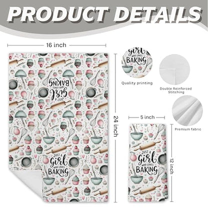 Gifts for Baking Lovers Women Kitchen Towels, Baker Gifts, Just a Girl Who Loves Baking Hand Dish Towels for Kitchen Bakery, 16x24 Inch - color: Kitchen-094