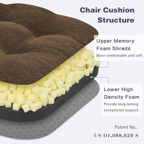 baibu Dining Chair Cushions, Dual-Layer Patent Design Memory Foam Kitchen Chair Cushions, Non-Slip Seat Pads with Ties, 16.5 x 16.5 x 3.5in, 1 Pack, Dark Brown - color: Dark Brown, size: 1 Count (Pack of 1)
