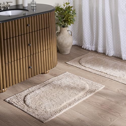 SAFAVIEH Plush Master Bath Collection – Zino Natural Textured Bath Mat Set of 2, 21" x 34", Cotton with Non-Slip Backing (PMB915B-2134-SET2) - color: Natural