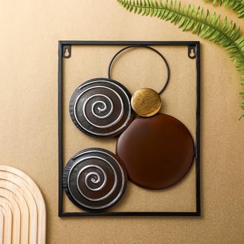 Tandefio 4 Pcs Metal Wall Art Abstract Wall Decoration Brown Metal Decor 14'' x 11'' Minimalist Sculptures Decor Round Style Iron Modern Accent Hanging Housewarming Gift for Home Living Room Bedroom