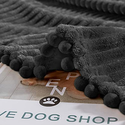 DISSA Fleece Blanket Twin Size – 60x80, Black - Soft, Plush, Fluffy, Fuzzy, Warm, Cozy – Perfect Throw for Couch, Bed, Sofa - with Pompom Fringe - Flannel Blanket - color: Black, size: 60x80"