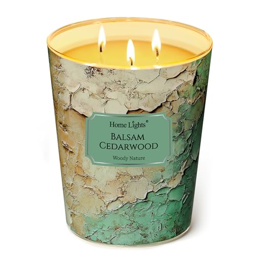 HomeLights Balsam Cedarwood Scented Candles | 34oz Soy Candles Industrial Chic 3-Wick Large Candle Jars | Ideal Candle Gifts for Events, Home Decor Stress, Relief & Relaxation - color: Balsam Cedarwood, size: 34oz 3-wick