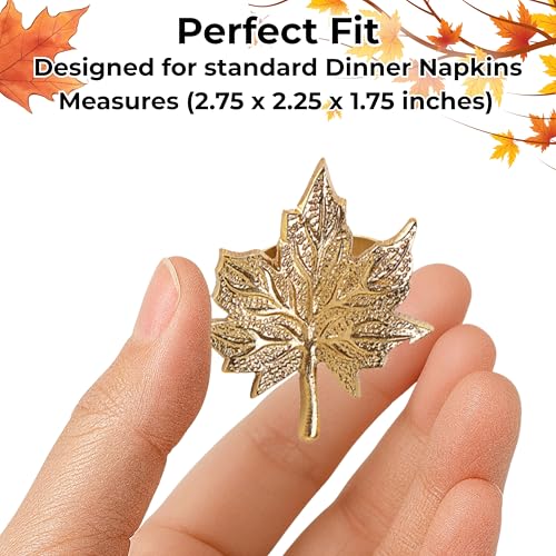 Metal Leaf Napkin Rings, 12-Pack, Antique Gold | Durable metal, 2.75x2.25x1.75 in each, polished finish, Thanksgiving, weddings, fall & holiday table décor
