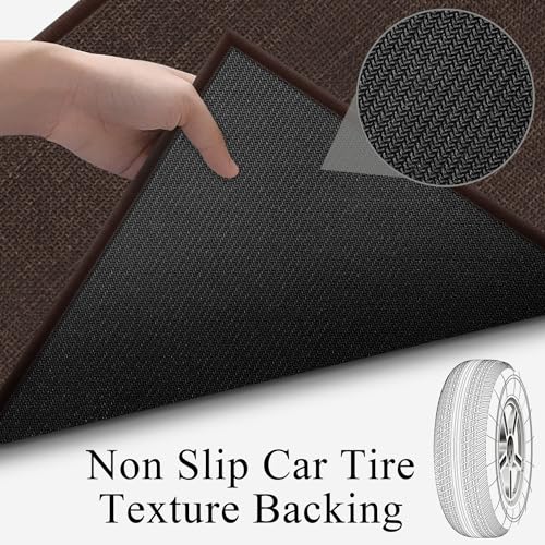 GOYLSER Washable Kitchen 7 Foot Runner Rug Non Slip, Absorbent Long Hall Runners Non Slip, Jute Nonslip Hallway Runner Mat Kitchen Carpet Runner, Deep Brown - color: Deep Brown, size: 2'4" x 7' (Rectangular)