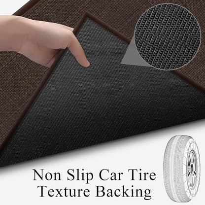 GOYLSER Washable Kitchen 7 Foot Runner Rug Non Slip, Absorbent Long Hall Runners Non Slip, Jute Nonslip Hallway Runner Mat Kitchen Carpet Runner, Deep Brown - color: Deep Brown, size: 2'4" x 7' (Rectangular)