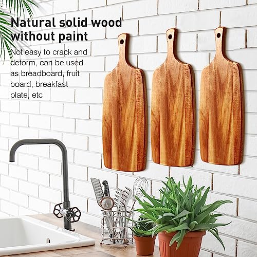 Kathfly 3 Pcs Acacia Wood Cutting Board with Handle Wooden Laser Kitchen Serving Charcuterie Board for Vegetables Meat Pizza Cheese Fruit Bread(17 x 7 Inch) - size: 17 x 7 Inch
