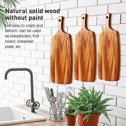 Kathfly 3 Pcs Acacia Wood Cutting Board with Handle Wooden Laser Kitchen Serving Charcuterie Board for Vegetables Meat Pizza Cheese Fruit Bread(17 x 7 Inch) - size: 17 x 7 Inch