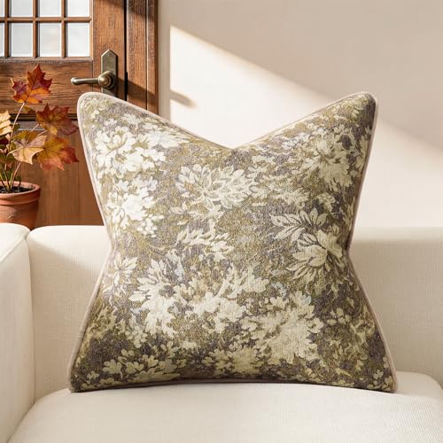 Kevin Textile Neutral Vintage Floral 18x18 Inch Pillow Cover 1 Pack, Beige | Soft Neutral Retro Flowers Embroidered Texture Lumbar Pillow Cover Accent Decorative Pillowcase for Couch Sofa Chair Bed - color: Beige, size: 18" x 18" (Pack of 1)