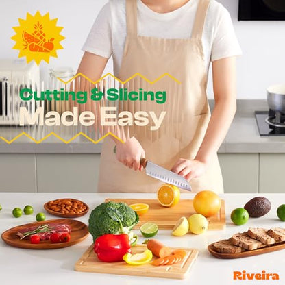 Riveira Bamboo Grandeur: 18 x 12 Bamboo Cutting Board Natural Wooden Cutting Board With Innovative Juice Grooves - size: 18"L x 12"W