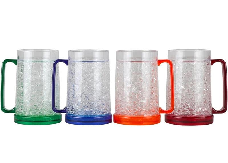 Lily's Home Freezer Beer Mugs - Set of 4 Freezable Gel-Filled 16 oz BPA-Free Acrylic Frozen Mugs for Outdoor Entertaining and Gifting - style: Clear(16oz)