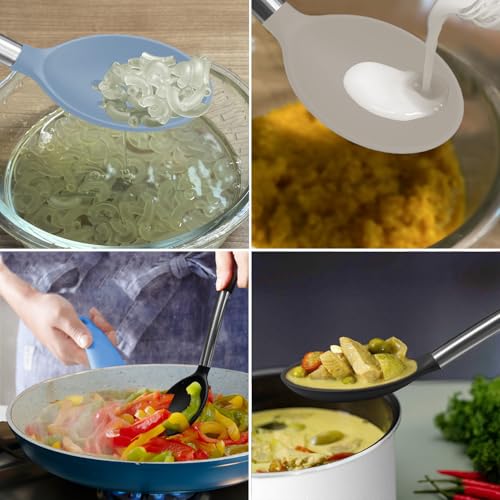 Silicone Spatula and Cooking Spoon,5 Pack Non-Stick Cooking Utensils for Kitchen，Heat Resistant Solid & Slotted Spoons and Spatulas, Stainless Steel Handle Coated with Silicone, Khaki - color: Khaki