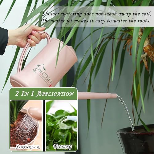 2L Thick Plastic Watering Can with Long Spout – Lightweight Garden Watering Can for Indoor & Outdoor Plants, Flowers, Balcony –Durable & Leakproof (Pink) - color: Pink