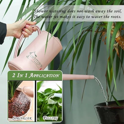 2L Thick Plastic Watering Can with Long Spout – Lightweight Garden Watering Can for Indoor & Outdoor Plants, Flowers, Balcony –Durable & Leakproof (Pink) - color: Pink