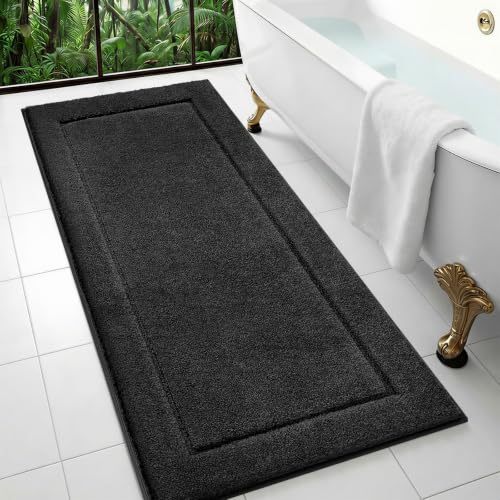 Bathroom Rug 24" x 60, Bath Mat, Runner Rug for Kitchen, Hallway | Non Slip, Absorbent and Quick Drying, Absorbent, Washable Rug for Bathtub, sink, Shower, Bedroom, Laundry, Floor - color: Black, size: 24" x 60"