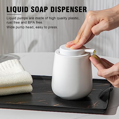 Agyiuns Ceramic Bathroom Accessories Set, Lotion Soap Dispenser and Toothbrush Holder Set, Soap Dish, Apothecary Jars,4 Pieces for Home Modern Bathroom Decor Vanity Countertop(White Set - Liquid)