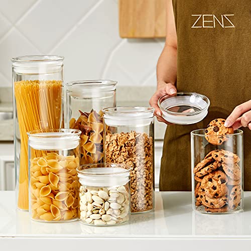 ZENS Glass Jars with Airtight Lid Set of 2, 37oz Kitchen Storage Jars | Clear Glass Canisters with Airtight Lids, Thick Borosilicate Glass Airtight Containers for Cereal, Dry Food Storage - size: 8-37oz 2Pack