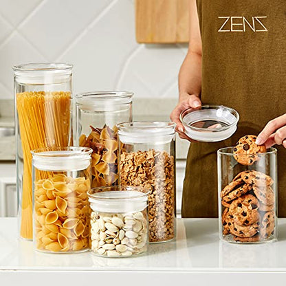 ZENS 17oz Glass Jars with Airtight Lid, Set of 4 Small Glass Storage Jars | Borosilicate Glass Canisters Set with Lids, Small Storge Containers for Kitchen Spice, Sugar, Blooming Tea, - size: 5-20oz 6Pack