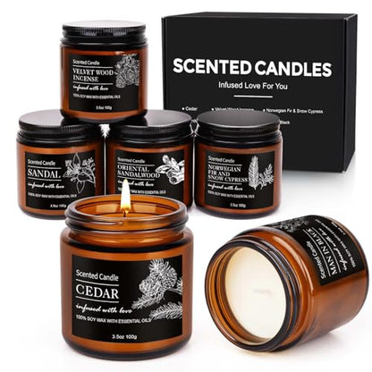 Candles for Men, 6 Pack Scented Candles for Home, Natural Aromatherapy Soy Candles Set, Long Burning Candles Gifts for Women Christmas Fathers Day, Husband, Him, Dad, Birthday - color: Black