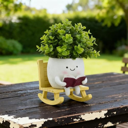 Smiley Face Planter Pot, Cute Resin Head Planter with Drainage Hole, Unique Rocking Chair Succulent Pot for Indoor Outdoor Plants, Funny Plant Lovers Gift for Mother's Day and Christmas (Upright) - size: 6.50×5.91×5.12"
