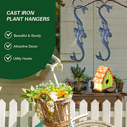 Sungmor Cast Iron Plant Hangers, 2PC Mermaid & 11 Inch Length, Large S Hooks for Hanging Plants, Ceiling Extender Hooks for Hanging Flower Basket, Planter, Macrame Plant Holder, Lantern, Windchime | Large S Hooks for Hanging Plants, Ceiling Extender Hooks