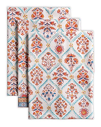 Maison d' Hermine Kitchen Towels Set of 3 Reusable 100% Cotton 27.50" x 20" | Cloth Tea Dish Towels Absorbent with Hanging Loop for Kitchen Dining Party Hotel Home Thanksgiving Christmas - Romane - color: 038 - Romane