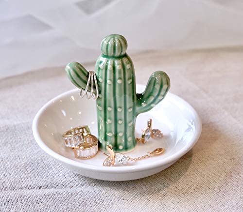 PUDDING CABIN Cactus Gifts for Women Christmas, Cactus Ring Holder Dish, Birthday Gifts for Women Thanksgiving Xmas Valentine's Day, Decorative Cactus Decor, Home Decor - style: Cactus Green