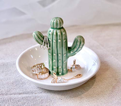 PUDDING CABIN Cactus Gifts for Women Christmas, Cactus Ring Holder Dish, Birthday Gifts for Women Thanksgiving Xmas Valentine's Day, Decorative Cactus Decor, Home Decor - style: Cactus Green