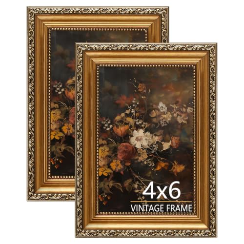 4x6 Picture Frame, Vintage Bronze Gold Picture Frame for Tabletop & Wall Mount, Antique Photo Frame 4 x 6 for Living Room, Bedroom, Office or Gallery Wall, Retro Home Decoration Gift - 2 Pack - color: Bronze Gold, size: 4x6 - 2 Pack