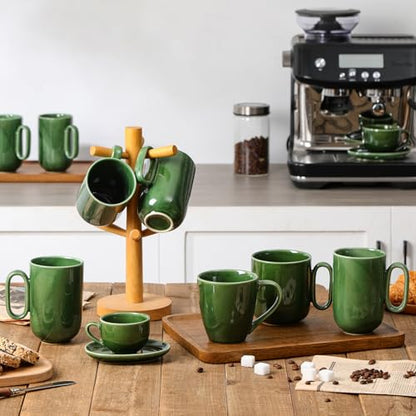 vicrays Ceramic Coffee Mug Set - 16 Ounce Large Stoneware Mug for Men Women - Unique Glazed Porcelain Mugs with Handle for Coffee Latte Tea Milk Cocoa - Set of 6 (Green) - color: Green