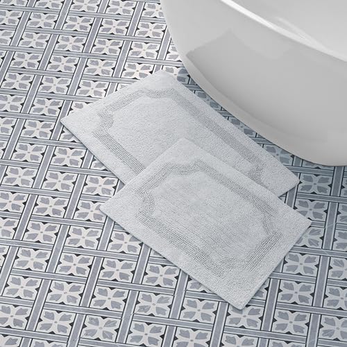 Laura Ashley - Reversible Cotton Bath Mat, Premium Bathroom Décor, Machine Washable Bathroom Rug, Highly Absorbent, 17"x24"/20"x32" 2-Piece Set, Light Grey - color: Light Grey, size: 1'8" x 2'8" (Rectangular)