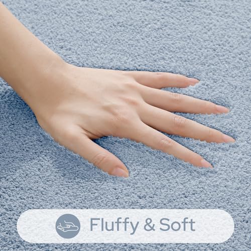 HOMEIDEAS Upgraded Bathroom Rugs Set 3 Piece, Ultra Soft Memory Foam Bath Mats, Super Absorbent Non Slip Washable U-Shaped Toilet Bath Rug (Blue, 17"x24"+20"x32"+U-Shaped 20"x24") - color: Blue