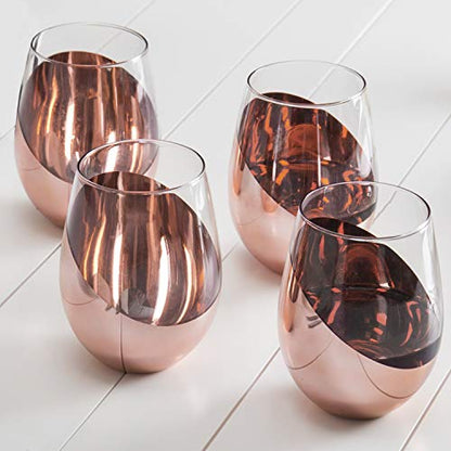 MyGift Stemless Wine Glasses Set of 4 - Copper Accent Modern Barware, Elegant Wedding & Celebration Cups with Luxe Metallic Finish, Dishwasher Safe - color: Copper-4