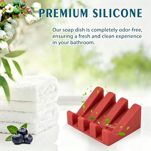 Silicone Soap Dish Self Draining with Suction Cups (Red,1 Pack) | Waterfall drainage design drains fast to keep soap dry silicone soap saver with reusable suction cups for bathroom & kitchen - color: Christmas Red, size: 1