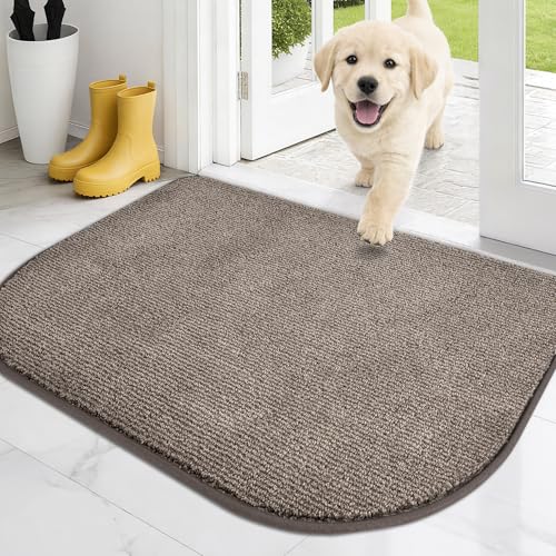 PURRUGS Dirt Trapping Door Mat, 24" x 35.5"(Half Round), Heathered Beige | Machine Washable, Non-Slip, Waterproof TPR Backing, Super Absorbent, Low Profile, Entryway Rug for Muddy Paws and Shoes - color: Heathered Beige, size: 24" X 35.5" (Half Round)