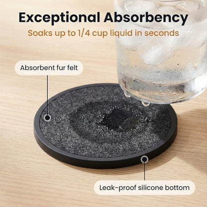Absorbent Coasters for Drinks with Holder - 6packs, Silicone Coaster with Soft Felt Insert (4.3 inch Coasters with 4.5 inch Holder, Black and White) - color: Black and White
