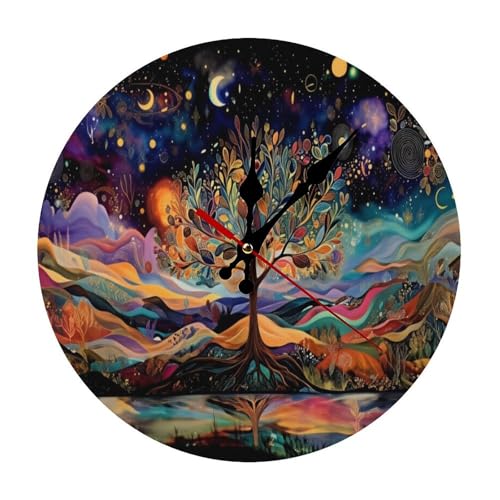 Tree of Life Minimalist Silent Wall Clock 11.8x11.8 inches, Modern Round Wooden Clock Without Numbers for Bedroom Living Room Office Home Decor - color: Tree of Life, size: 11.8x11.8 inches