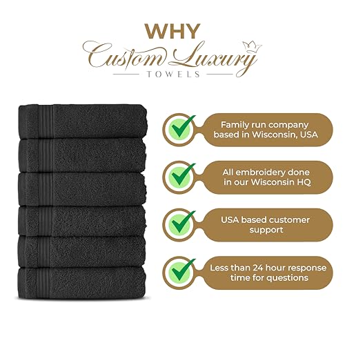 Black Hand Towels for Bathroom - Monogrammed | Luxury Cotton Turkish Towels | Embroidered in USA | Set of 2 | Choose Set Color and Letter | A - Z | Script Font - color: Black