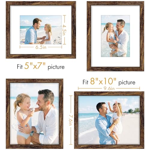 Vittanly Solid Wood 8x10 Picture Frames Set of 4, Dark Brown | 5x7 Picture Frame with Mat, Gallery Wall Frame Set, 8 x 10 Frame for Wall & Tabletop Display, Family, Pet, Christmas - color: Dark Brown, size: 8x10