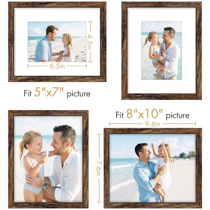Vittanly Solid Wood 8x10 Picture Frames Set of 4, Dark Brown | 5x7 Picture Frame with Mat, Gallery Wall Frame Set, 8 x 10 Frame for Wall & Tabletop Display, Family, Pet, Christmas - color: Dark Brown, size: 8x10