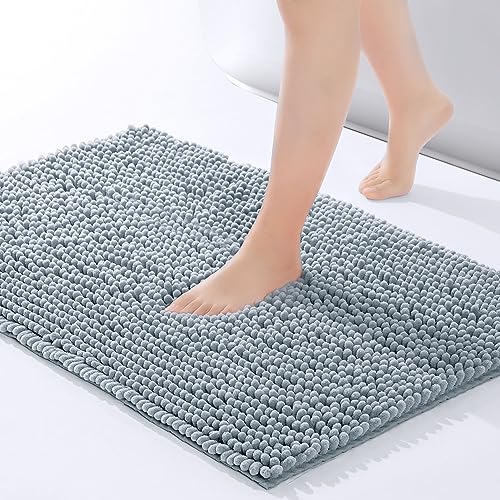 FRESHMINT Chenille Bathroom Rugs Non-Slip Bath Mat 24"x17", Washable Soft Shower Mat, for Bathroom Floor & Tub Fluffy Shag Bath Rugs, Durable Thick Water Absorbent Microfiber Shower Rugs, Sky Gray - color: Sky Gray, size: 1'5" x 2' (Rectangular)