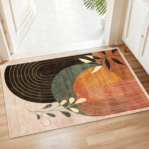 2x3 Washable Rug Small Area Rugs Non Slip Mid Century Modern | Throw Carpet for Bathroom Entryway Entry Entrance Bedroom Bedside Floor Indoor Boho Abstract Retro Terracotta Rust - color: Terracotta（modern）, size: 2' x 3' (Rectangular)