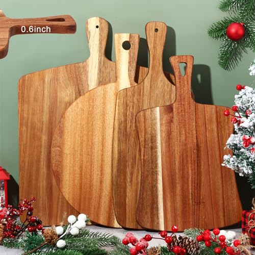 SiliFine 4 Pcs Acacia Wood Cutting Boards with Handles, Elegant | Thick Butcher Block, Reversible Surface, Natural Acacia Hardwood, Assorted Sizes Nest for Storage, Easy-grip Handle Design - style: Elegant