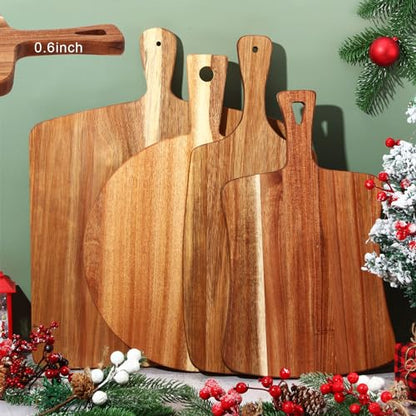 SiliFine 4 Pcs Acacia Wood Cutting Boards with Handles, Elegant | Thick Butcher Block, Reversible Surface, Natural Acacia Hardwood, Assorted Sizes Nest for Storage, Easy-grip Handle Design - style: Elegant