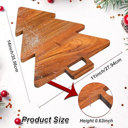 Christmas Tree Shaped Cutting Board | Christmas Tree Charcuterie Board, Wood Platters for Kitchen,Christmas Tree Wooden Serving Tray Cheese Board with Handle