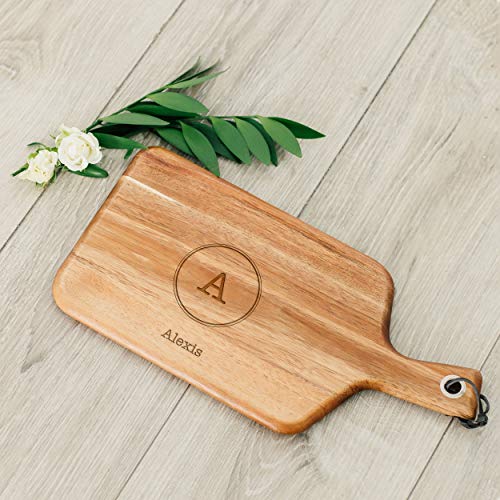 Weddingstar Personalized Wooden Paddle Cutting Board or Serving Board With Handle 13.5" x 6.5"- Circle Monogram Etching - color: Circle Monogram, size: 13.5"L x 6.5"W