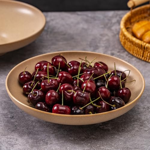Ceramic Serving Bowls with Wooden Spoons Set of 2, Large Serving Bowl for Dinner Salad Soup Pasta Dessert Fish Fruit Chicken Bread, Oven Dishwasher Safe, 50oz Bowl for Entertaining, 9.75" - color: Yellow
