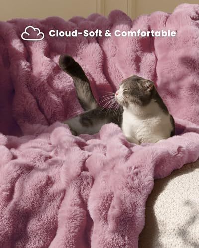 Ultra Soft Cozy Faux Fur Throw Blanket, Fuzzy Plush Thick Bubble Blanket, Oversize Luxury Fluffy Blanket for Couch, Bed, and Living Room, 60x80 Inches, Pink - color: Pink, size: Twin