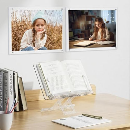 Kalami 8x10 Picture Frame Wall Mount Self Adhesive | Clear Acrylic No Drill Floating Frameless Poster Frame for Office Photo Canvas Document Gallery, Full Frame Size 10x11 - size: 8 x 10 in