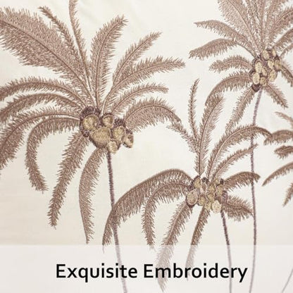 Embroidered Throw Pillow Covers 18x18 Pack of 2 Brown Coconut Trees | Ocean-Themed,Durable Fabric,Square Pillow Cover,Boho Decorative,Hidden Zipper,Aesthetic Design,Ideal Gift,Easy Care - color: Brown Coconut Palm Trees